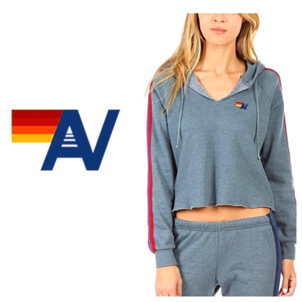 COPY - Aviator Nation Women's Gray Split Neck Pullover Hoodie Blue Slate/purple…